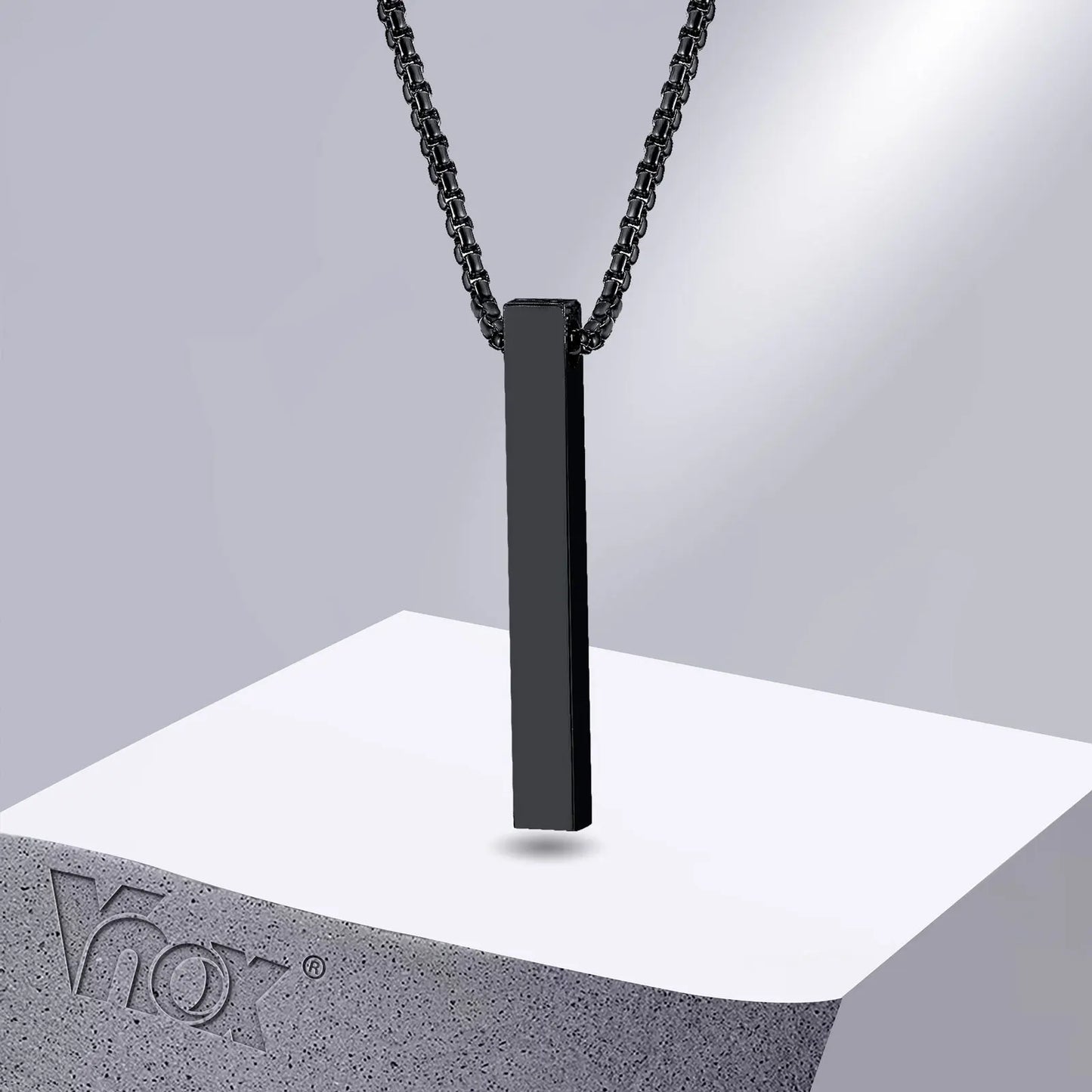 Vnox 5mm Pillar Necklace for Men Women, Stainless Steel 3D Bar Pendant, Minimalist Simple Casual Unisex Neck Collar