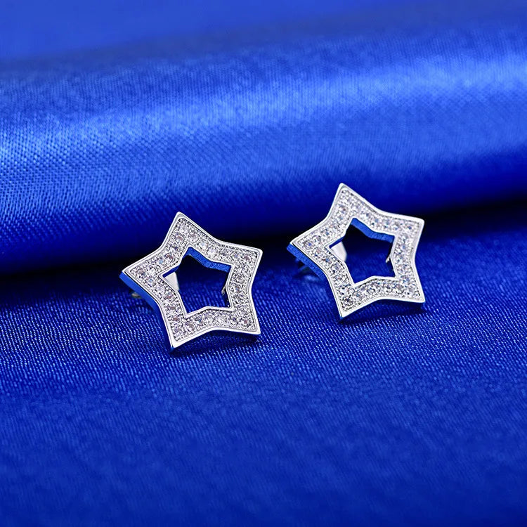 925 Sterling Silver Star Stud Earrings AAA Zircon High Quality For Women Earring Wedding Fashion Jewellery Accessories  Party Gift