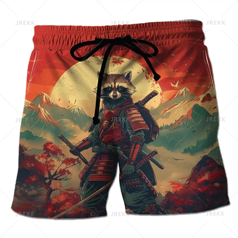 3D Japanese Samurai Warrior Printing Beach Shorts For Men Fashion Cool Streetwear Swimming Trunks Mens Clothing