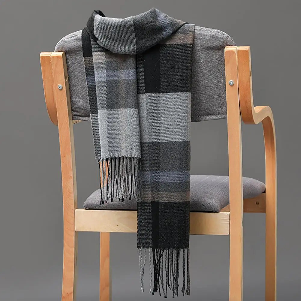 Men Scarf Plaid Fringed Tassels Cashmere Winter Scarf