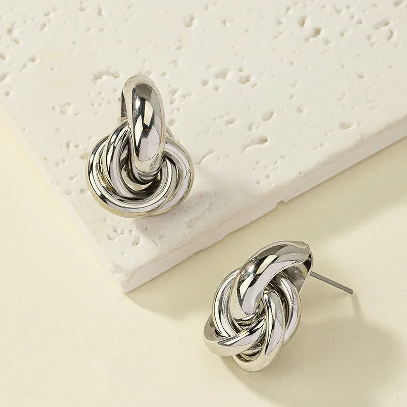 Gold SIlver Color Knot Hoop Earring for Women Fashion Shiny Plating Trendy Twist Stud Earring Stud Cute Daily Wear Jewellery