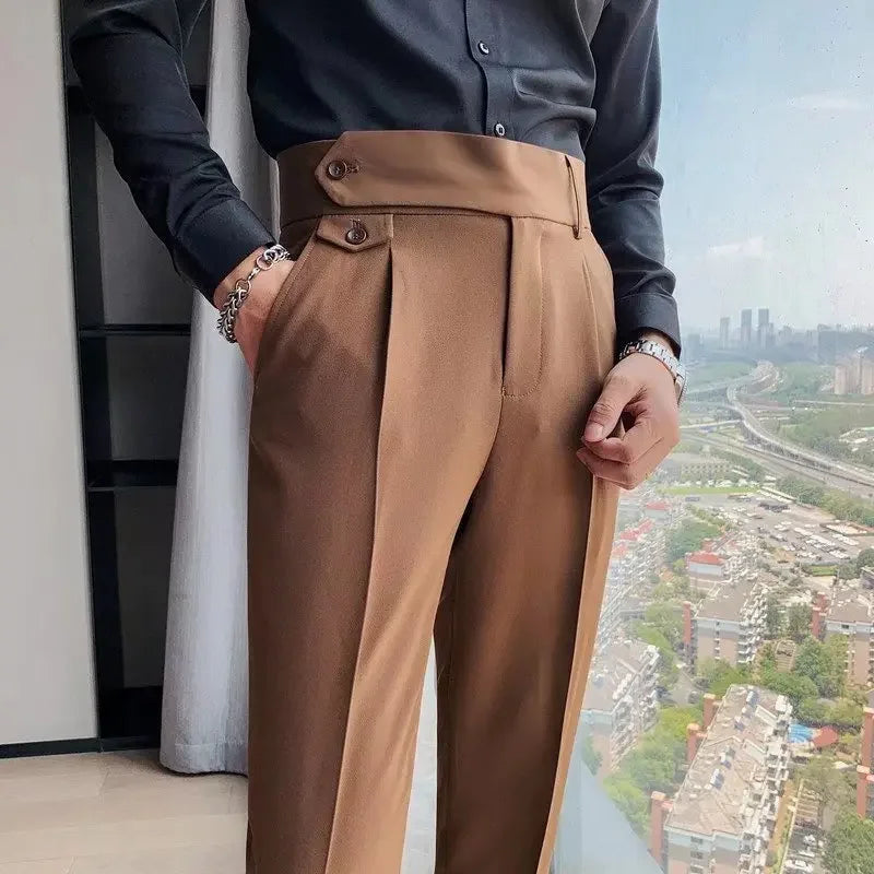 Men's Nine-Point Two-Piece Suit Pants Loose Fit Business Casual Straight Leg Lightweight Trousers Anti-Wrinkle Smooths