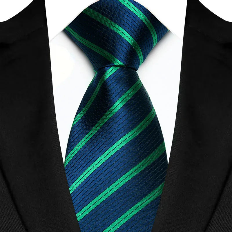 Luxury 8CM Mens Necktie Green Color Stripes Floral Solid Ties For Man Groom Jacquard Woven Neck Tie For Business Wedding Party