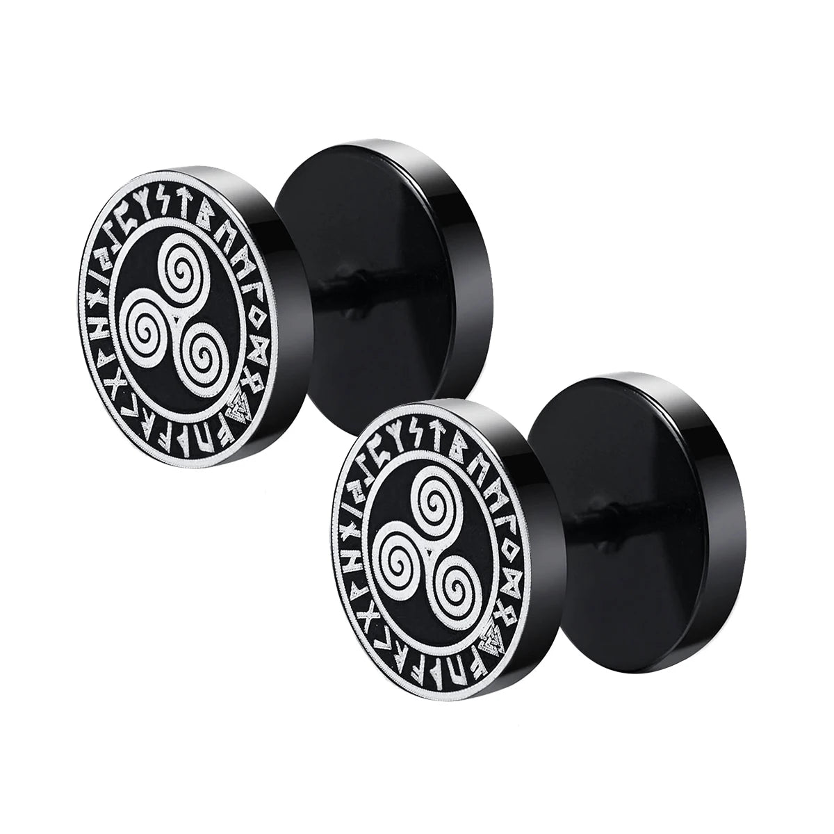 Gothic Norse Viking Runes Stud Earrings for Men Boys Rock Punk Stainless Steel Wolf Head Compass Celtic Knot Black Earrings