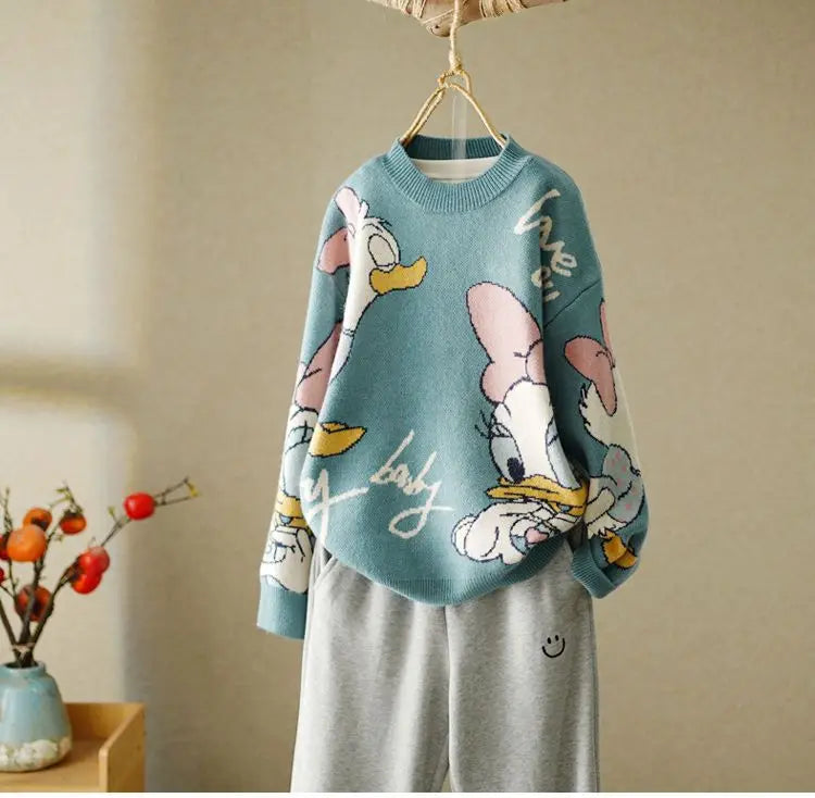 Duck Long Sleeve Autumn Winter Cardigan Jumper Top Turtleneck Pullovers Casual Sweaters Women  Loose Sweater Girl