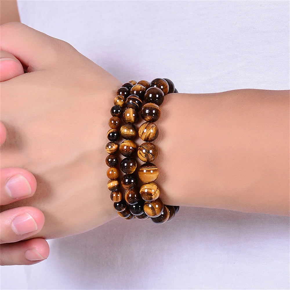 Kirykle Fashion Tiger Eye Bangles Men Natural Energy Stone Beads Reiki Healing Bracelets Jewellery Pulseras Gifts