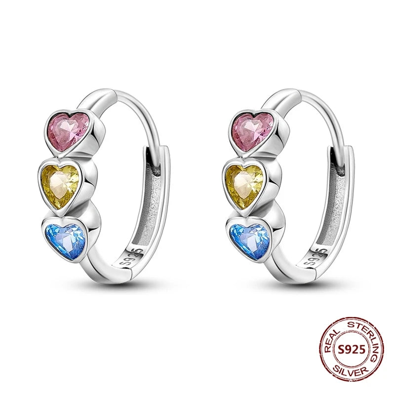 Purple Zircon Hoop Earrings 925 Sterling Silver Original U-shaped Liquid Metal Love Heart Fashion Earrings For Women Jewellery