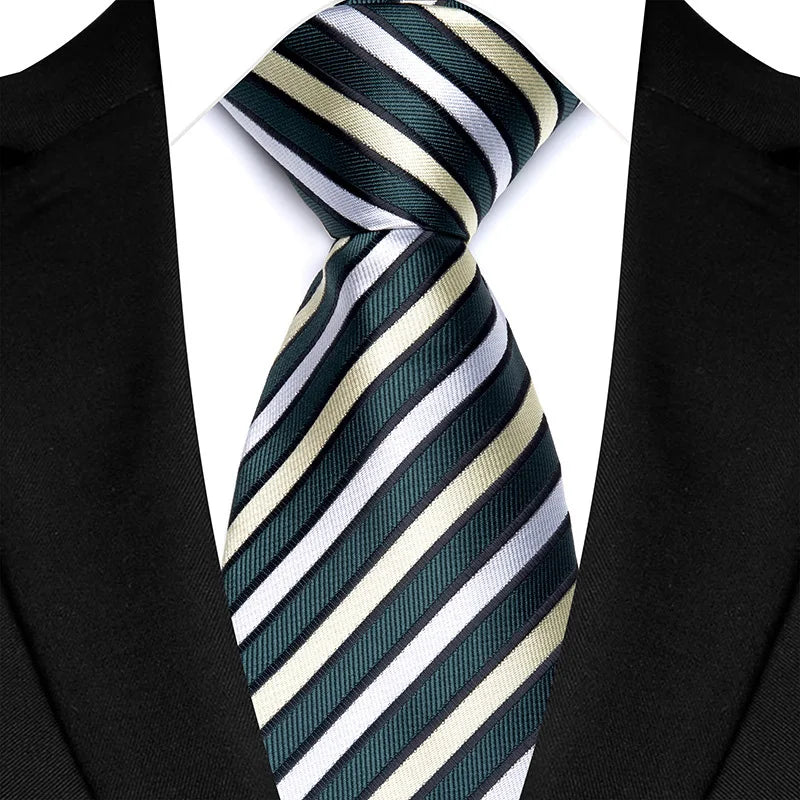 Luxury 8CM Mens Necktie Green Color Stripes Floral Solid Ties For Man Groom Jacquard Woven Neck Tie For Business Wedding Party