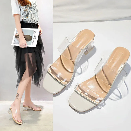 Women Pumps Sandals PVC Jelly Slippers Open Toe High Heels Women Transparent Perspex Slippers Shoes Heel Clear Sandals