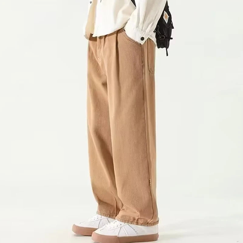 American Fashion Brand Wide Leg Pants Men Green Khaki Joggers Baggy Drawstring Cargo Trousers Men Y2K All-match Pants