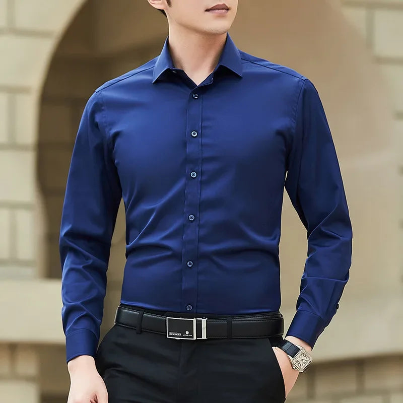 Men's Solid Color Business Shirt Long Sleeve Shirt