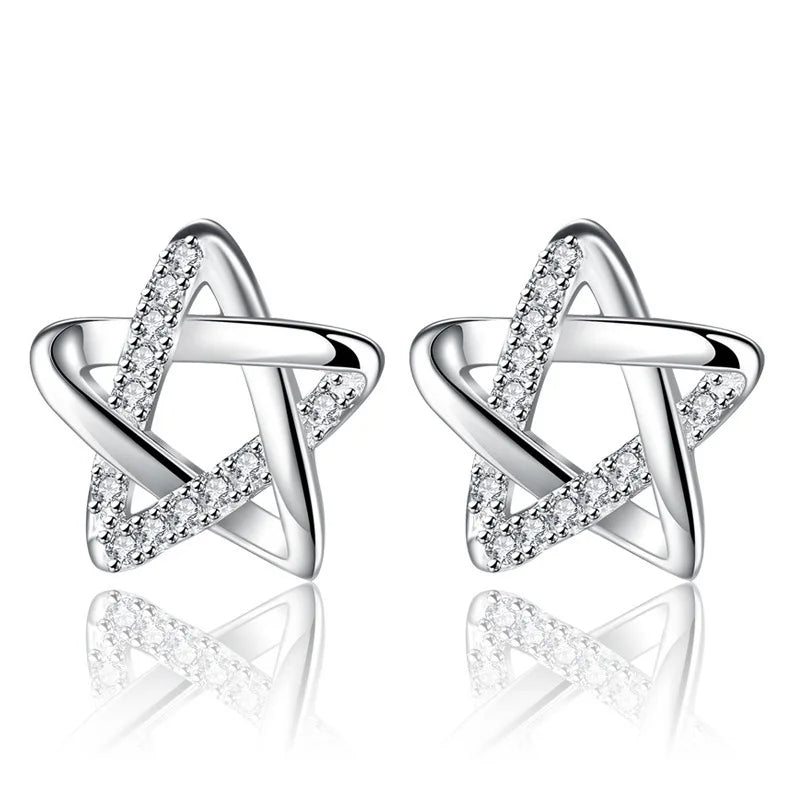 925 Sterling Silver Star Stud Earrings AAA Zircon High Quality For Women Earring Wedding Fashion Jewellery Accessories  Party Gift