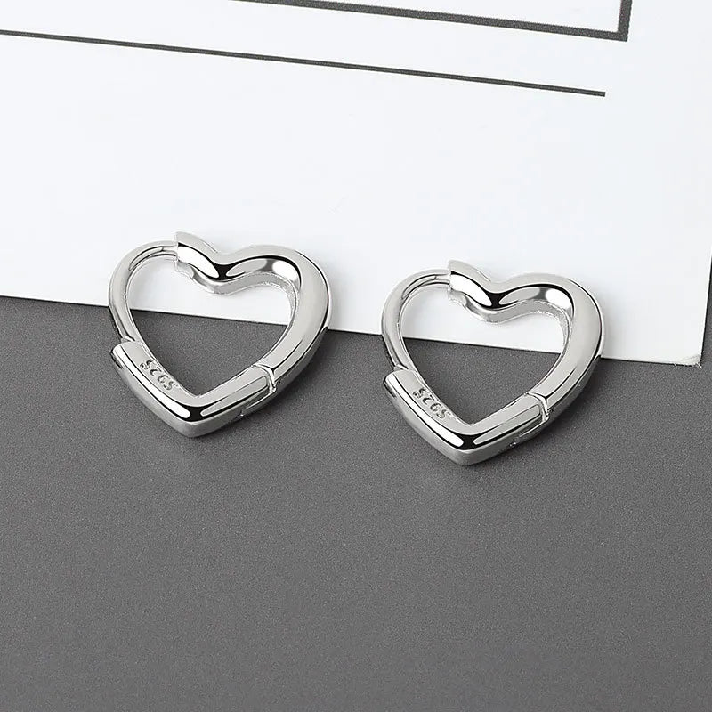 925 Sterling Silver Fashion Smooth Love Heart Hoop Earrings Simple Cute Heart Circle Piercing Earring Ear Buckle Jewellery