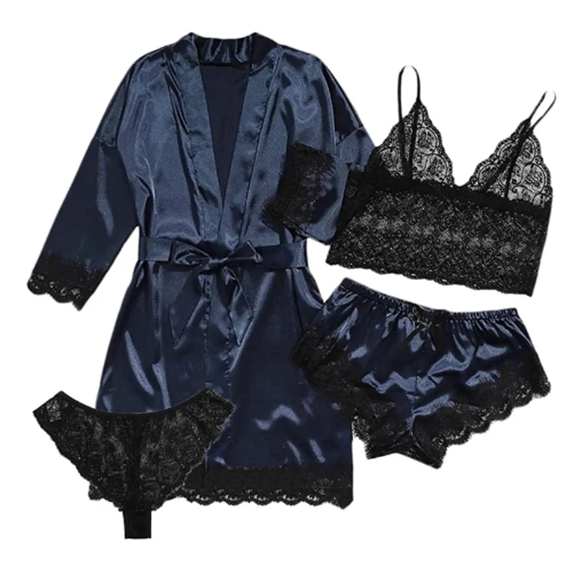 Hot Selling Women's Pajamas Set Lace Four piece Sling Set Casual Comfortable Pajamas