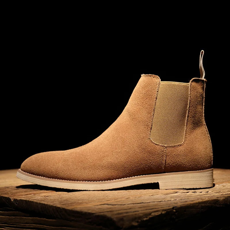 British Style Men's Genuine Suede Leather Chelsea Boots High-top Business Dress Shoes Fashion Warm Winter Men Riding Boots