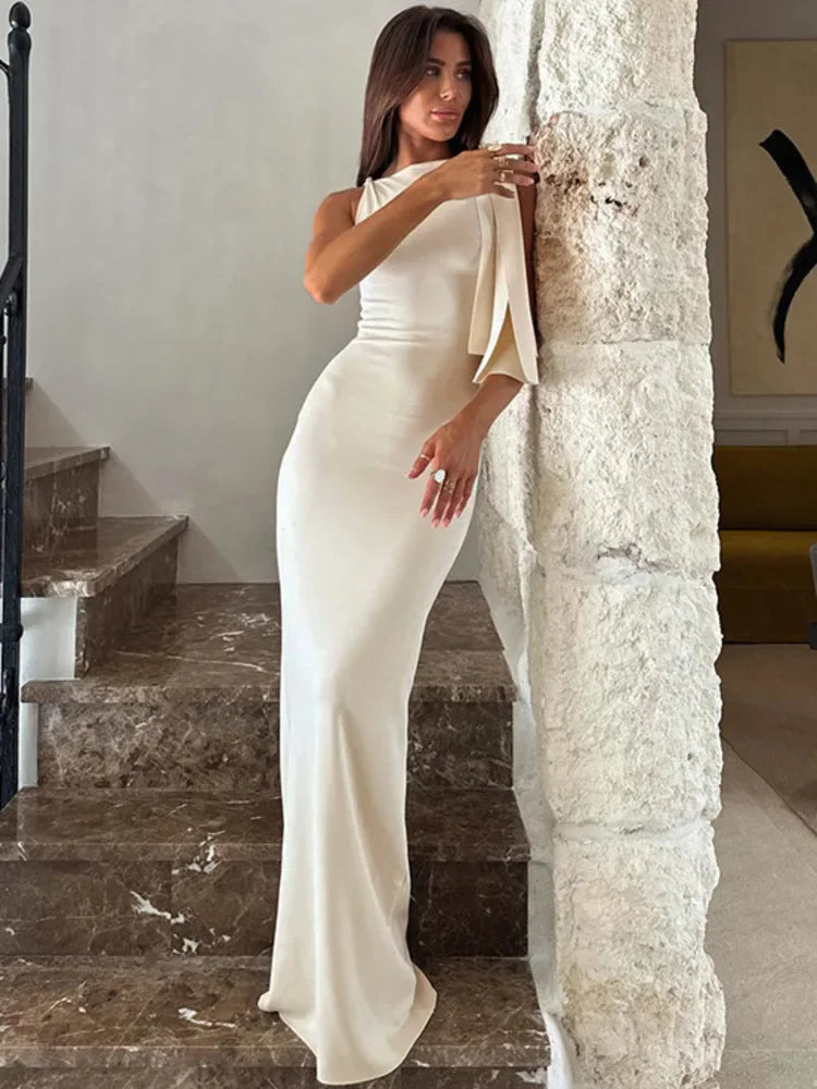 Fashion Diagonal Collar Sleeveless Sexy Maxi Dress For Women Fashion Off-shoulder Sleeveless Bodycon Long Dress Elegant