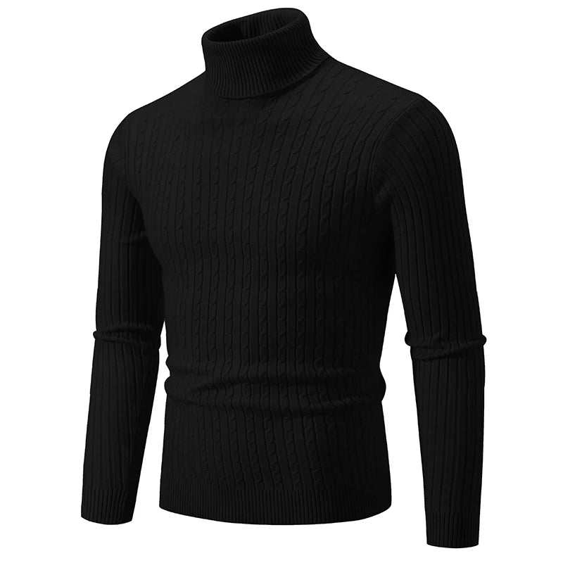 Men's High Neck Sweater Solid Color Pullover Knitted Warm Casual Turtleneck Sweatwear Woolen Mens Winter Outdoor Tops