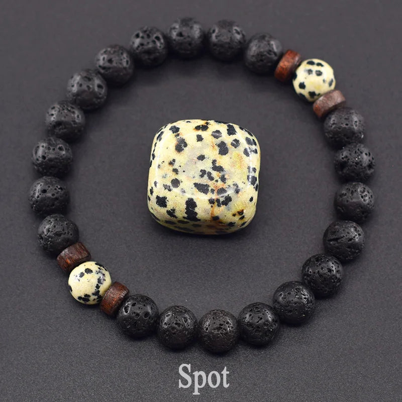 Natural Yellow Tiger Eye Bead Bracelet Men Women Black Volcanic Lava Wristband Tibetan Buddha Elastic Rope Couple Stone Bracelet