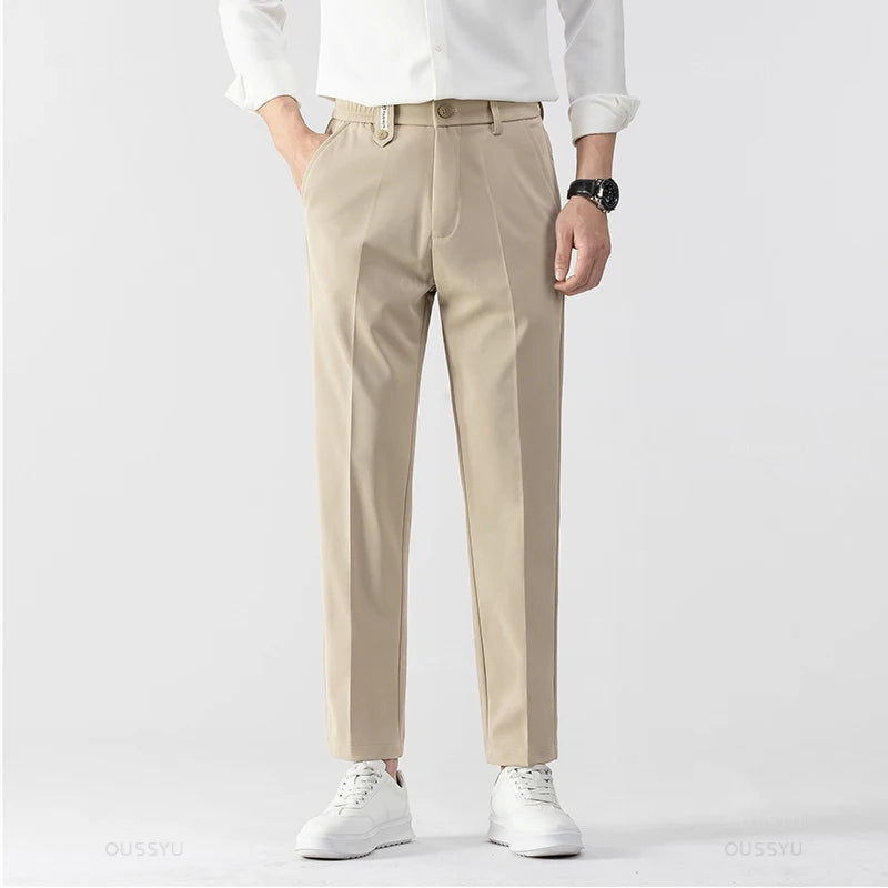 All Seasons Smooth Khaki Pants Men Business Suit Pant Solid Color Stretch Casual Brand Clothing Suit Trousers Male