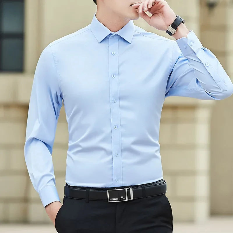 Men's Solid Color Business Shirt Long Sleeve Shirt