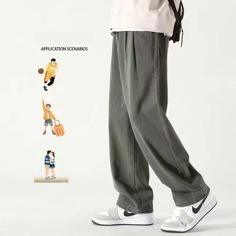 American Fashion Brand Wide Leg Pants Men Green Khaki Joggers Baggy Drawstring Cargo Trousers Men Y2K All-match Pants