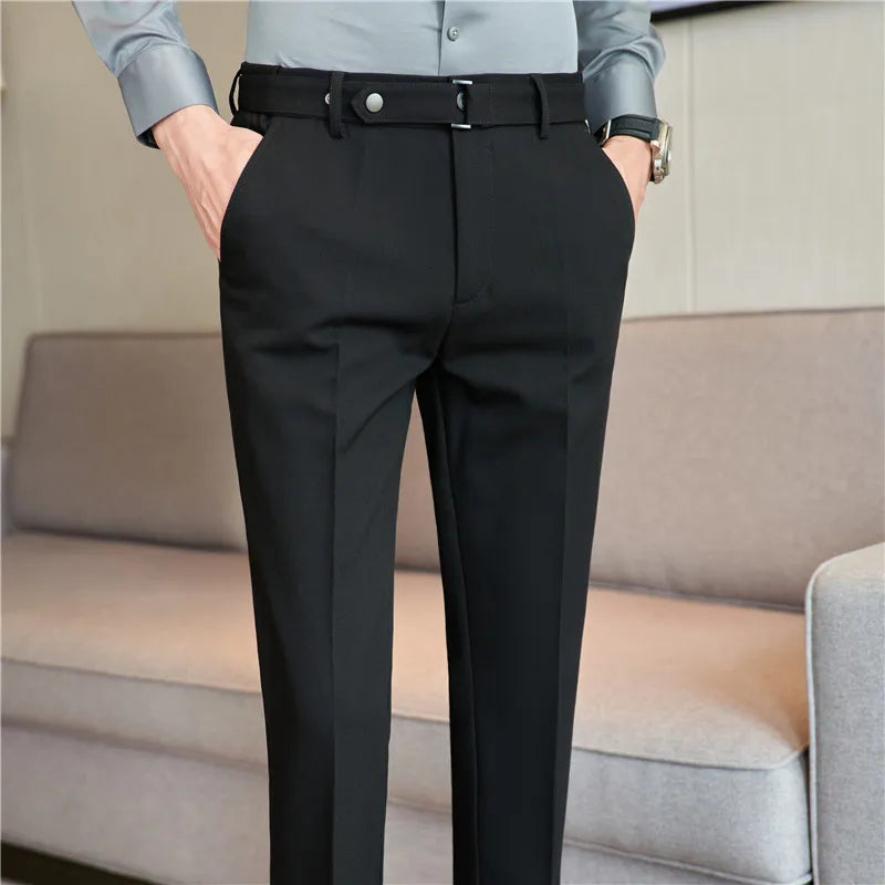 Formal Pants Business Men's British Style Solid Slim Casual Suit Pants Mens High Quality Office Social Ankle Trousers Streetwear