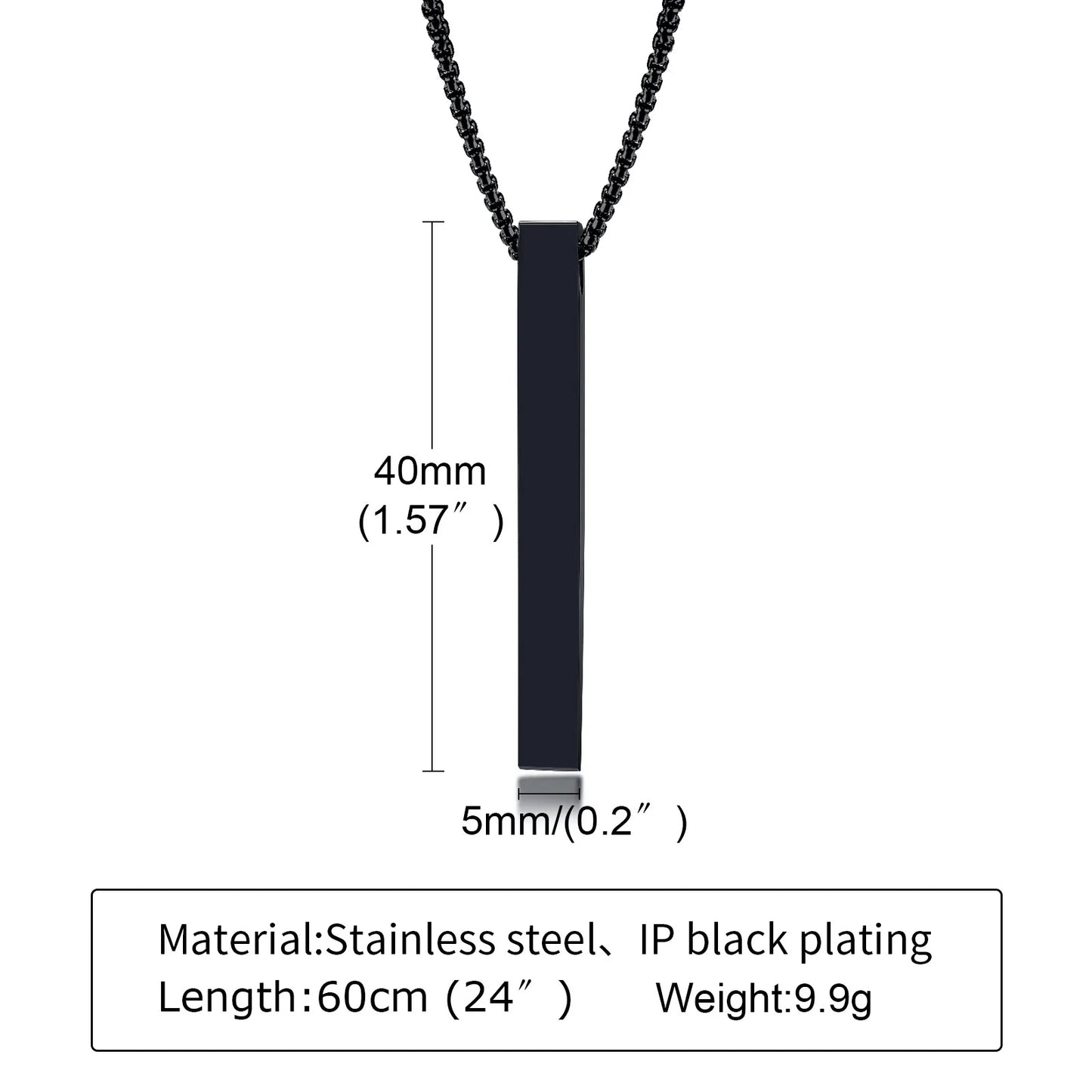 Vnox 5mm Pillar Necklace for Men Women, Stainless Steel 3D Bar Pendant, Minimalist Simple Casual Unisex Neck Collar