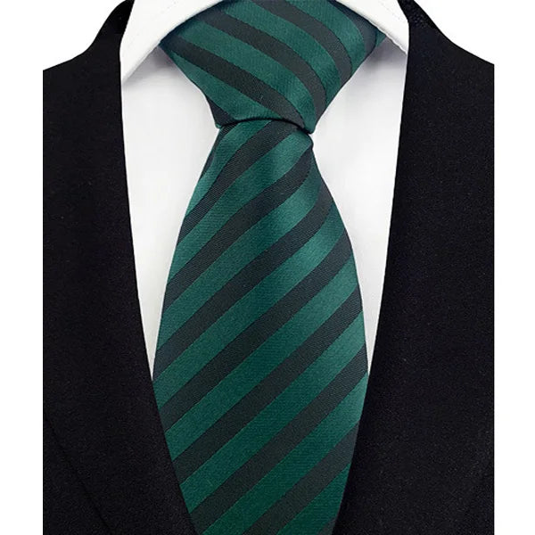 Luxury 8CM Mens Necktie Green Color Stripes Floral Solid Ties For Man Groom Jacquard Woven Neck Tie For Business Wedding Party