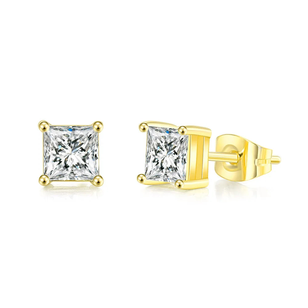 Popular Square Zircon Stud Earrings For Men Women Classic Everything Matching Ear Accessories Jewellery