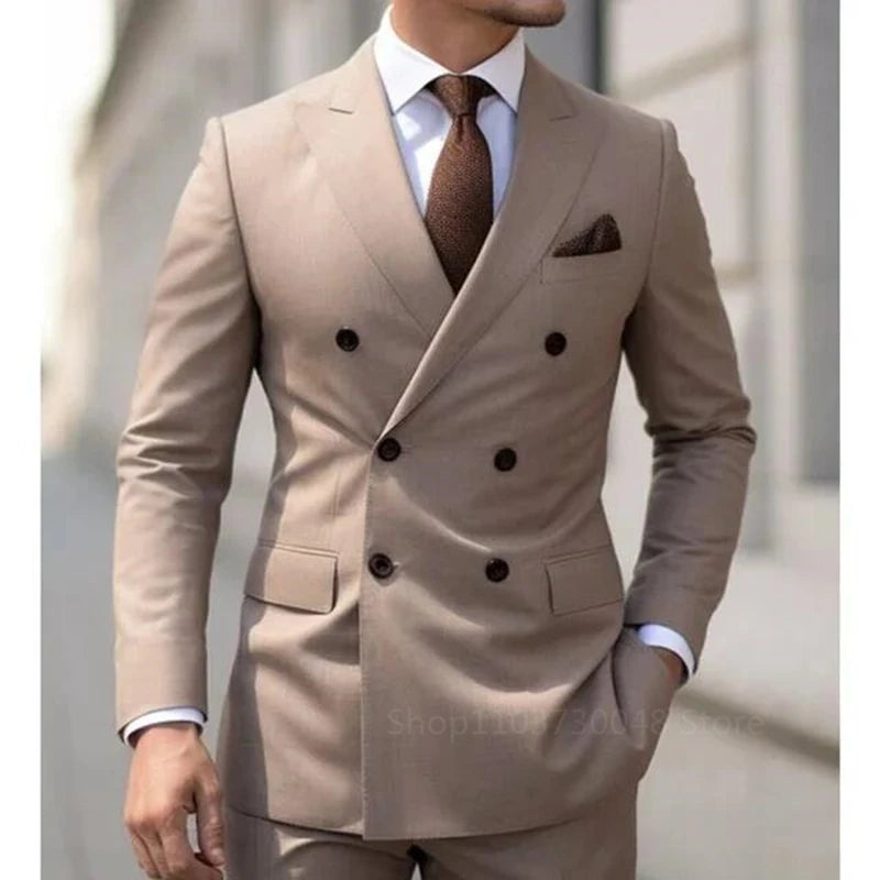 2 Pieces Men Suits Set Fashion New Men's Formal Business/Wedding Groom Suits Peak Lapel Double Breasted Blazer Trousers