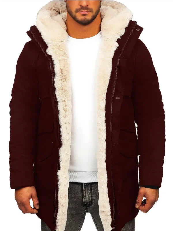 Warm Faux Fur Jacket Coat Parka Men Autumn Winter Long Sleeve Fashion Casual Zipper Solid Color Jackets