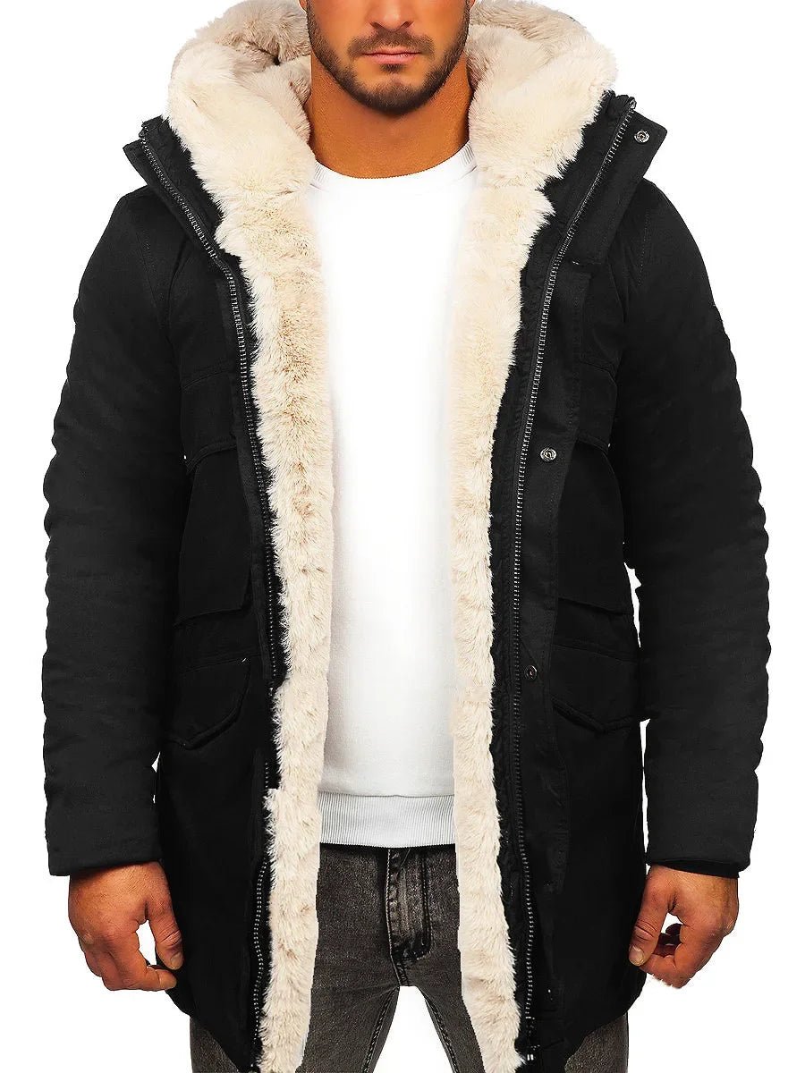 Warm Faux Fur Jacket Coat Parka Men Autumn Winter Long Sleeve Fashion Casual Zipper Solid Color Jackets