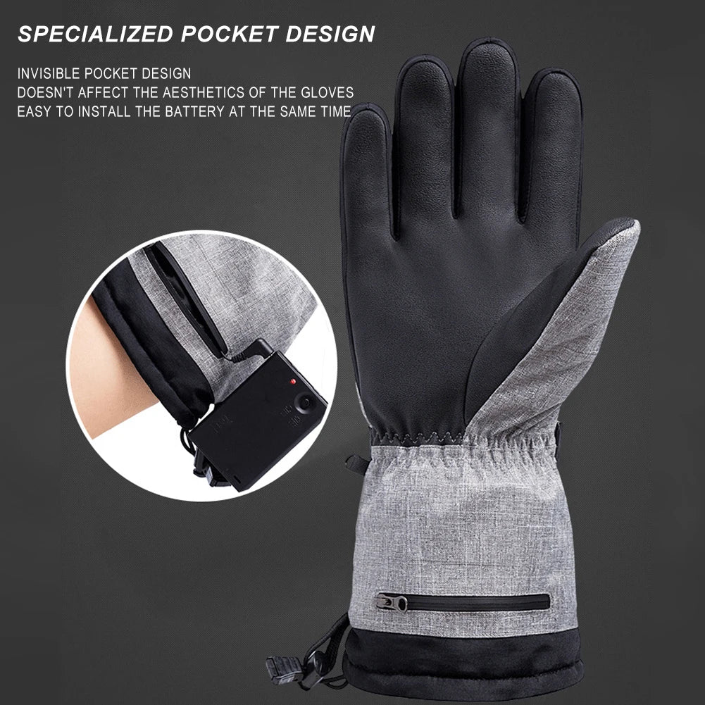 1Pair Winter Heating Gloves 5000mAh Battery Electric Cold Weather Heating Gloves Anti-Slip Waterproof Rechargeable