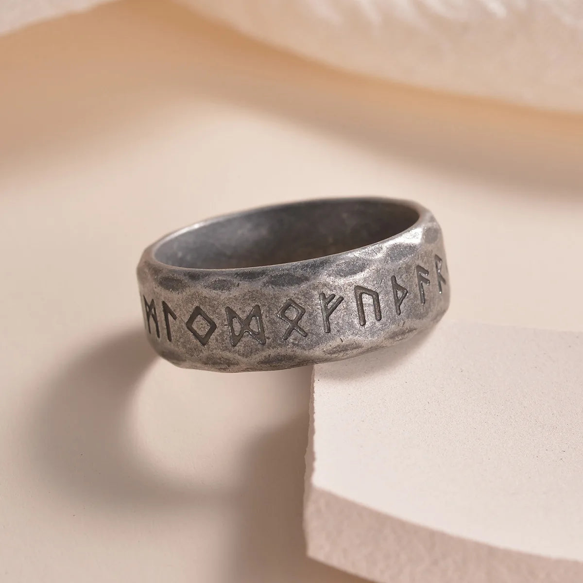 Nordic Retro Viking Rune Ring For Men Women Simple Stainless Steel Odin Letter Viking Rings Couple Amulet