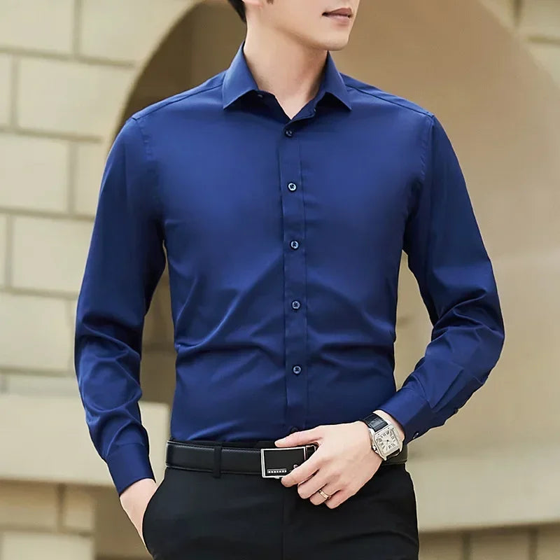 Men's Solid Color Business Shirt Long Sleeve Shirt