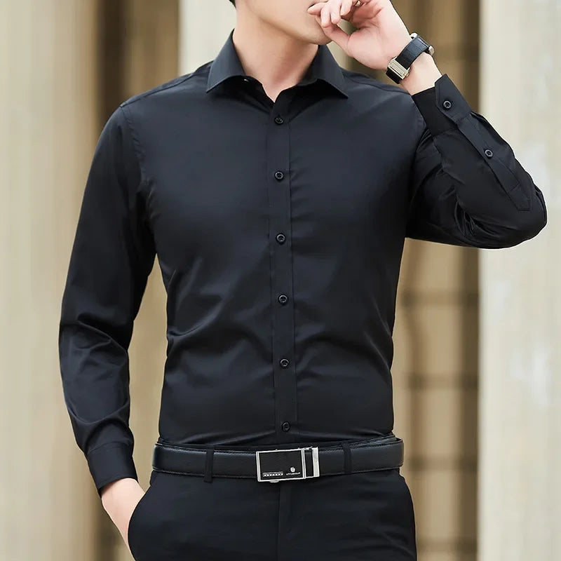 Men's Solid Color Business Shirt Long Sleeve Shirt