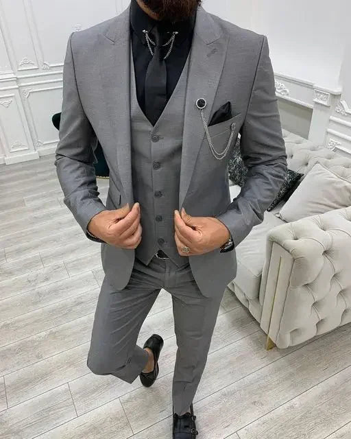 Peak Lapel Slim Fit Men Suits 3 Pieces Tuxedos Terno Masculino Blazer Sets Groom Wedding Prom Costume Homme