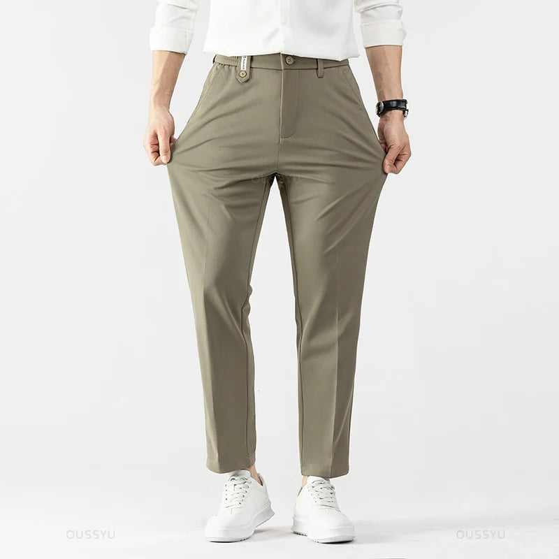 All Seasons Smooth Khaki Pants Men Business Suit Pant Solid Color Stretch Casual Brand Clothing Suit Trousers Male