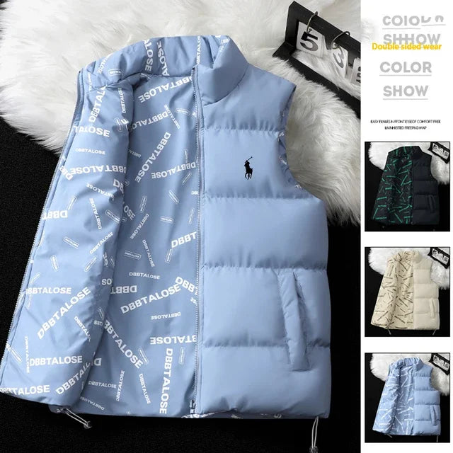 men's double-sided vest winter sleeveless jacket, thick and warm, sporty and fashionable top, casual street jacket