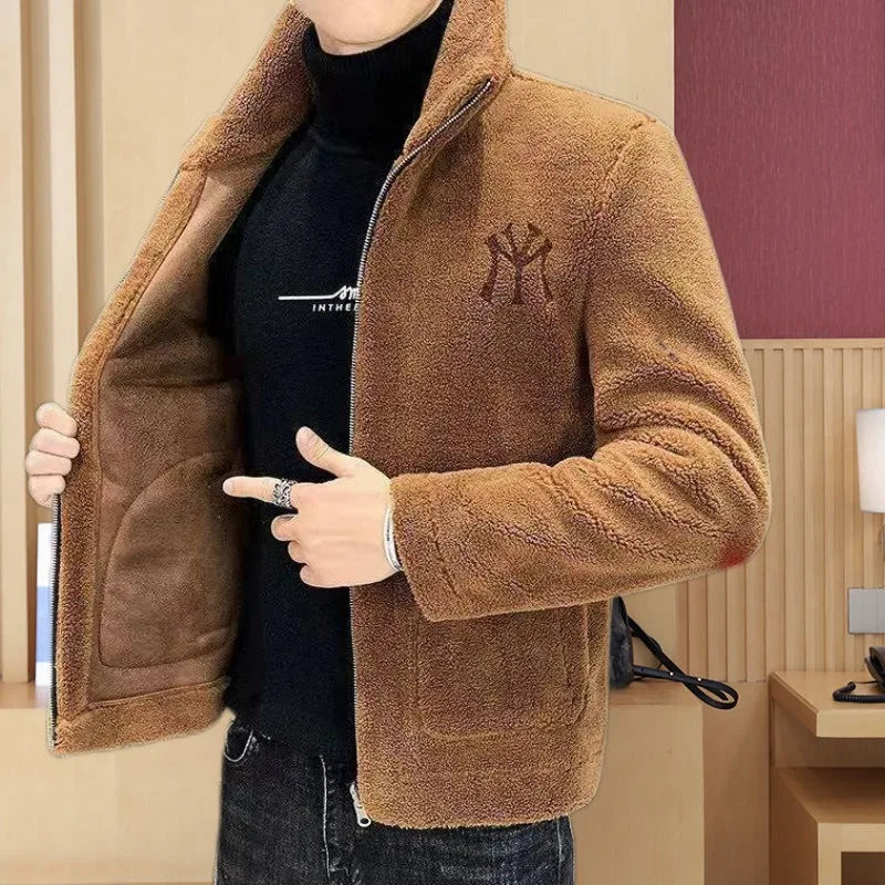 Men's Autumn And Winter Imitation Lamb Wool Jacket Men's Lapel Jacket With Thick Fleece Men's Winter Jacket