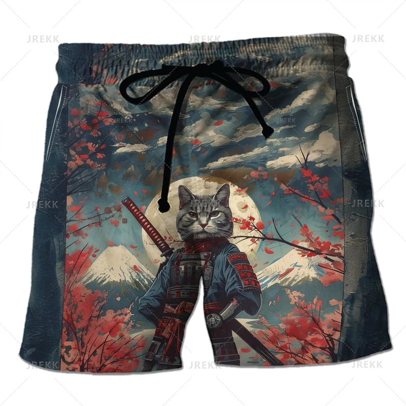 3D Japanese Samurai Warrior Printing Beach Shorts For Men Fashion Cool Streetwear Swimming Trunks Mens Clothing