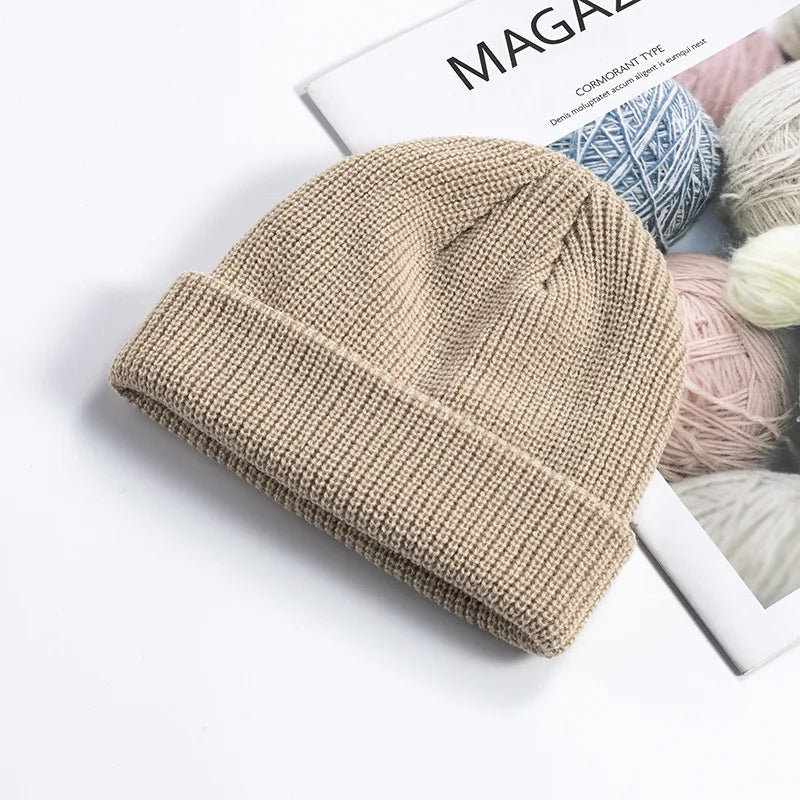 Rimiut Knitted Hat Unisex Caps Wool Fashion Simple Warm Skullies Beanies Solid Autumn Winter Beanie Cap Trendy Style