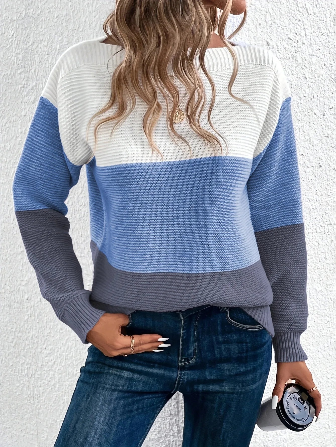 Elegant Three-color Patchwork Sweater Women Daily Commuter Casual Loose Jumpers Female Autumn Winter Knitted Thickened Warm Tops