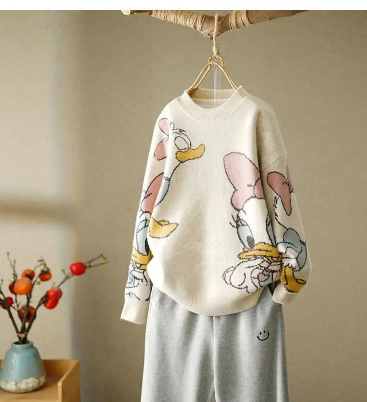 Duck Long Sleeve Autumn Winter Cardigan Jumper Top Turtleneck Pullovers Casual Sweaters Women  Loose Sweater Girl