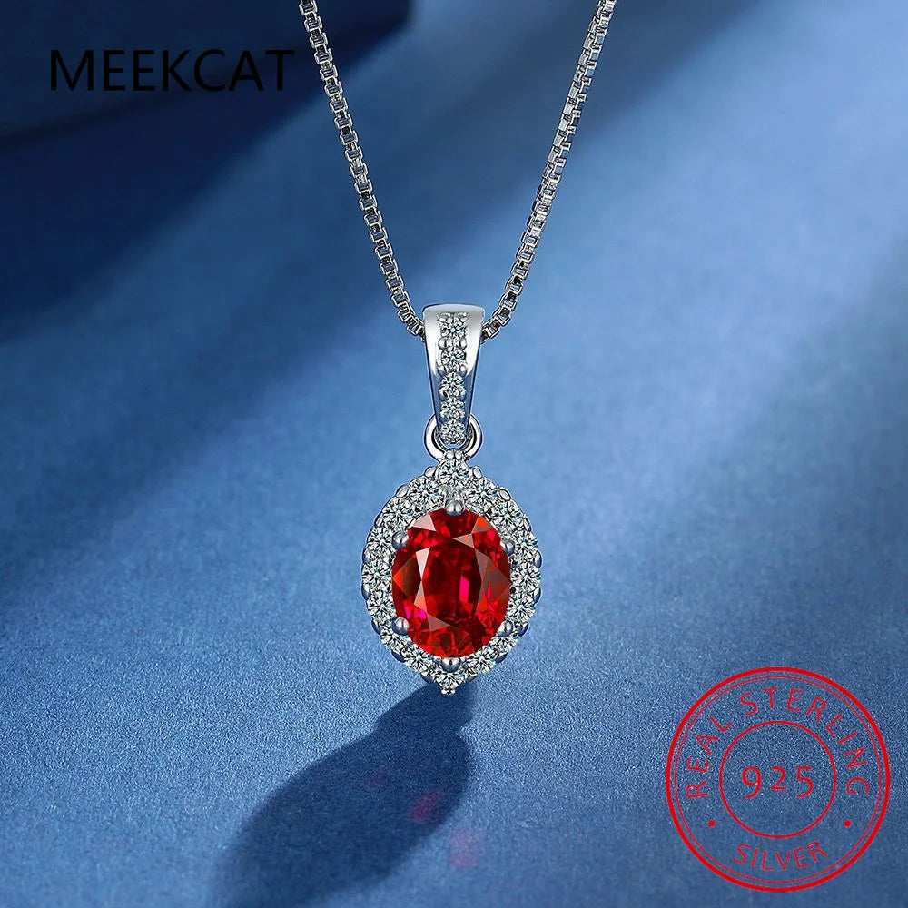 Oval Cut Natural Red Garnet 925 Sterling Silver Jewellery Set Necklace+Earring+Ring for Women Ruby Gemstone Jewellery