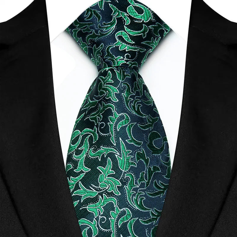 Luxury 8CM Mens Necktie Green Color Stripes Floral Solid Ties For Man Groom Jacquard Woven Neck Tie For Business Wedding Party