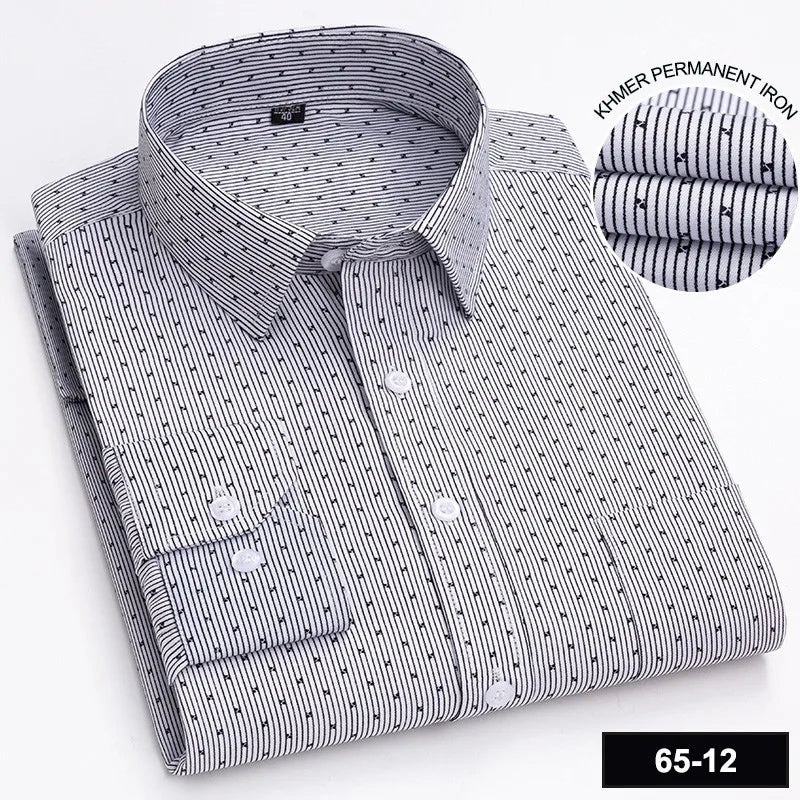 Men's Long Sleeve Shirt High-quality Fashion Casual Print Plaid Stripe Single Pocket Fit Business Formal Office