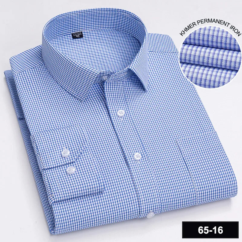 Men's Long Sleeve Shirt High-quality Fashion Casual Print Plaid Stripe Single Pocket Fit Business Formal Office