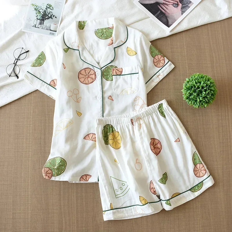 cotton short-sleeved shorts ladies pajamas set cute cartoon pajamas Japanese simple short pajamas women sleepwear