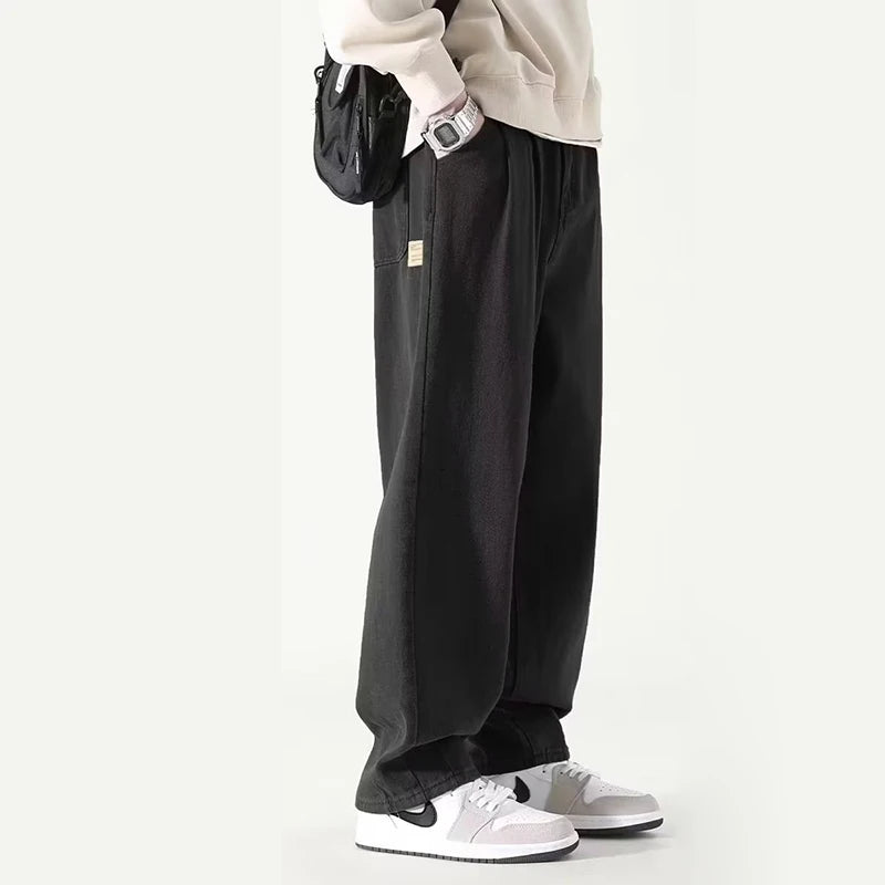 American Fashion Brand Wide Leg Pants Men Green Khaki Joggers Baggy Drawstring Cargo Trousers Men Y2K All-match Pants